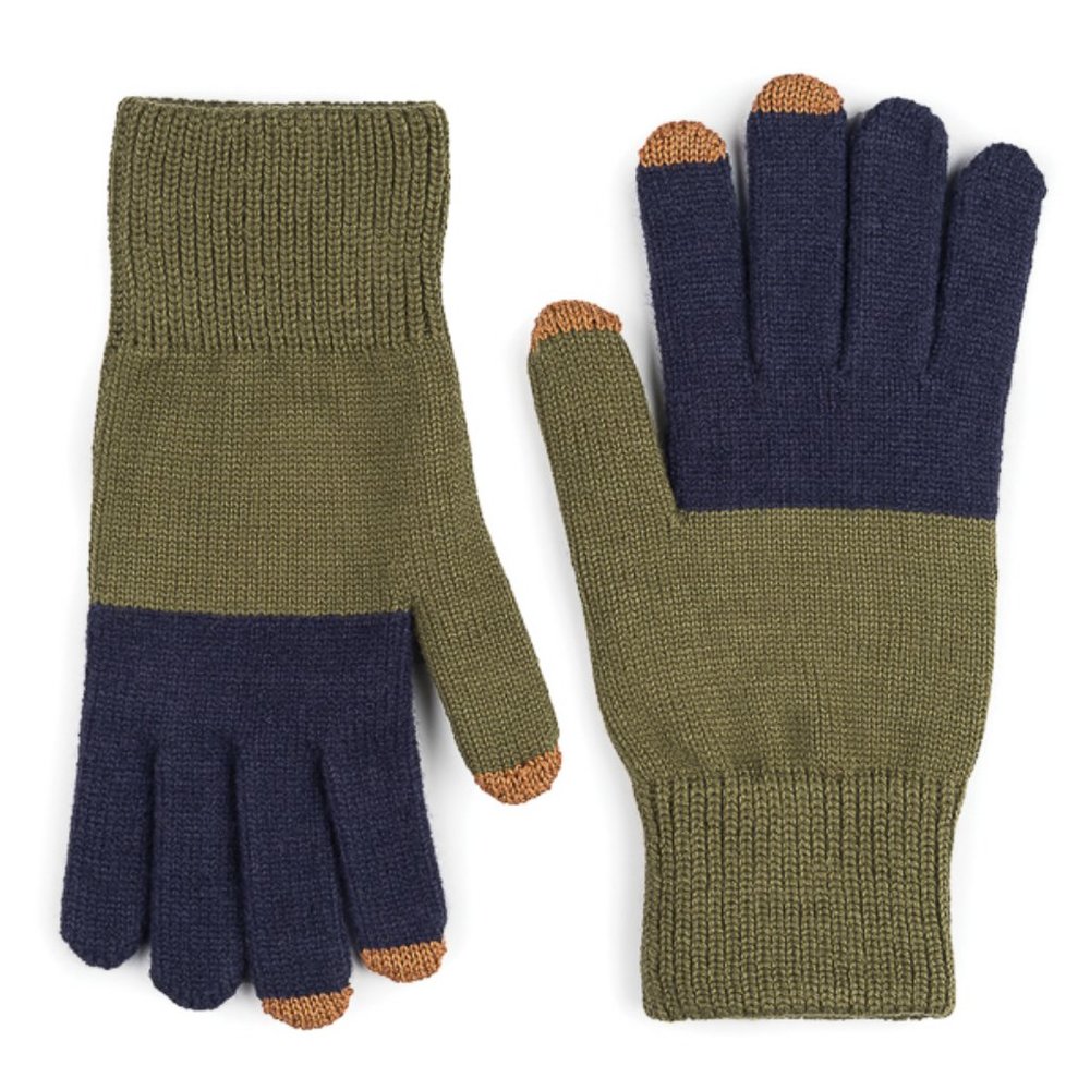 Color block Touchscreen Gloves Khaki & Navy